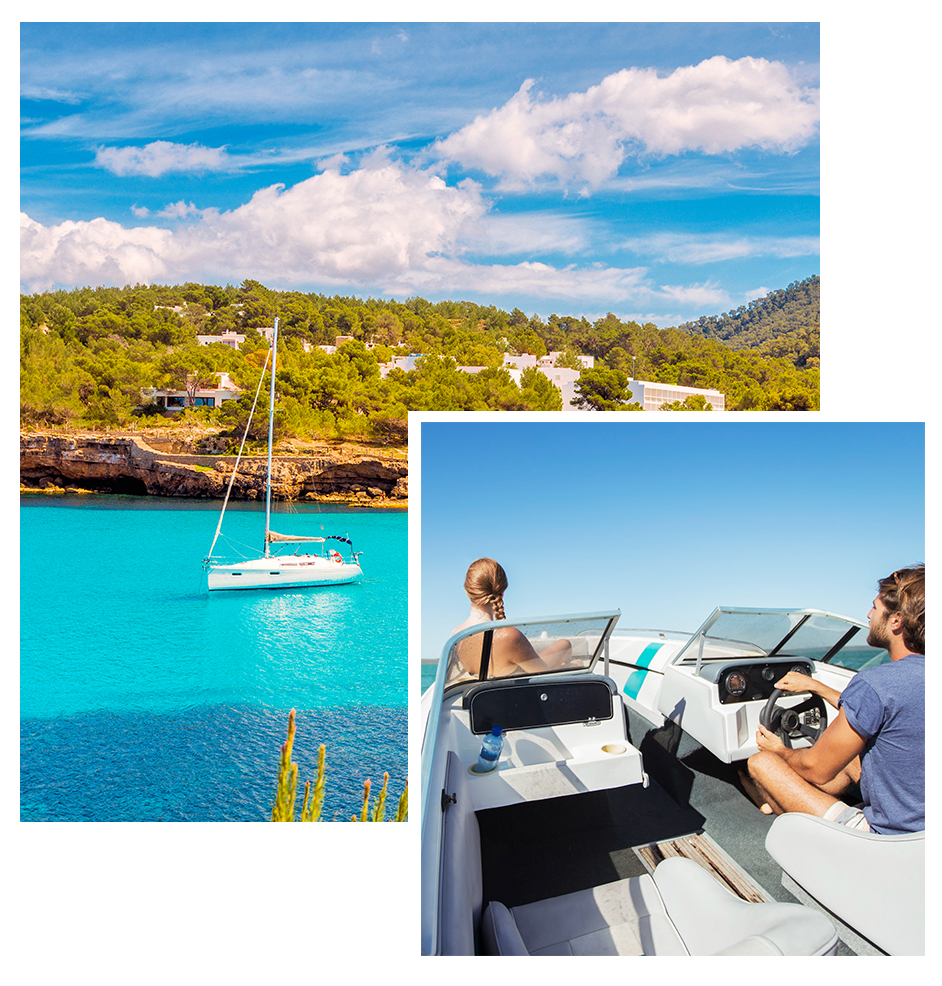Vista desde la costa Alquiler de barcos en las playas de Ibiza y Formentera imagen Vista desde la costa Alquiler de barcos en las playas de Ibiza y Formentera
